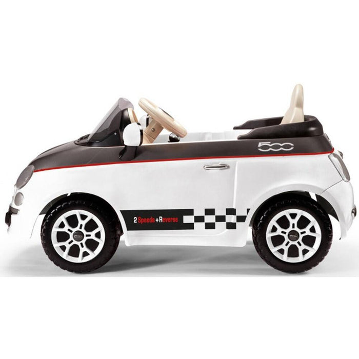 Peg Perego Officially Licensed Deluxe Fiat 500 Kids Ride On Car | Checkered White (Limited Edition)