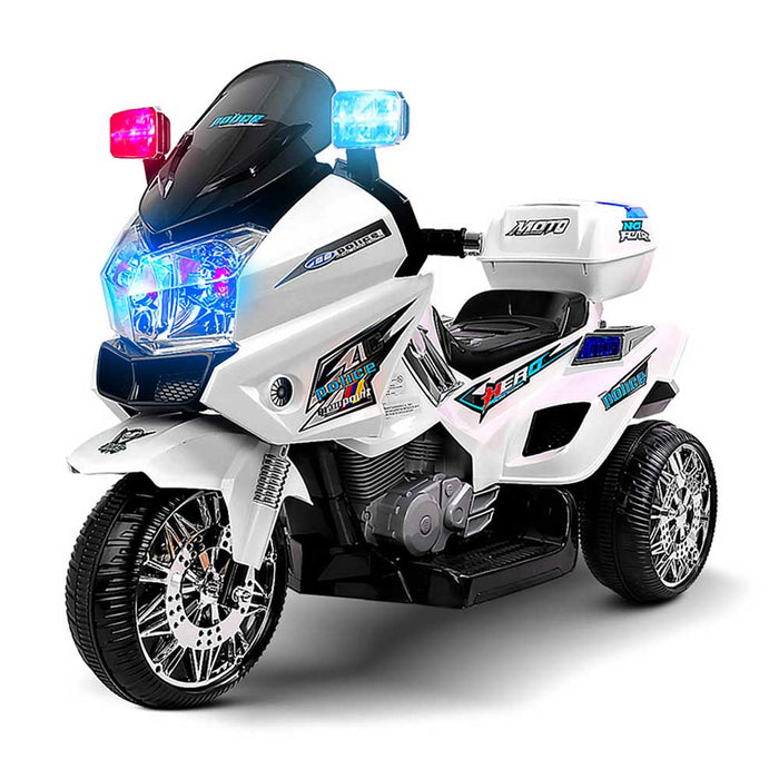 Deluxe Police Inspired Kids Ride On Motorcycle | White