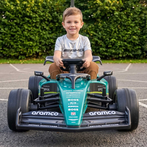 Aston Martin Cognizant Aramco Officially Licensed Formula One 24V Kids Ride On Car with Remote Control Aston Martin Racing Green