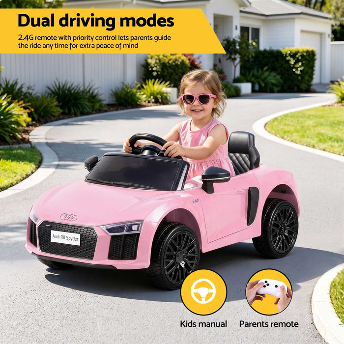 Audi R8 Spyder Licensed Kids Ride On Car with Remote Control Baby Pink