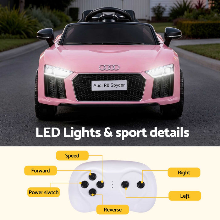 Audi R8 Spyder Licensed Kids Ride On Car with Remote Control Baby Pink