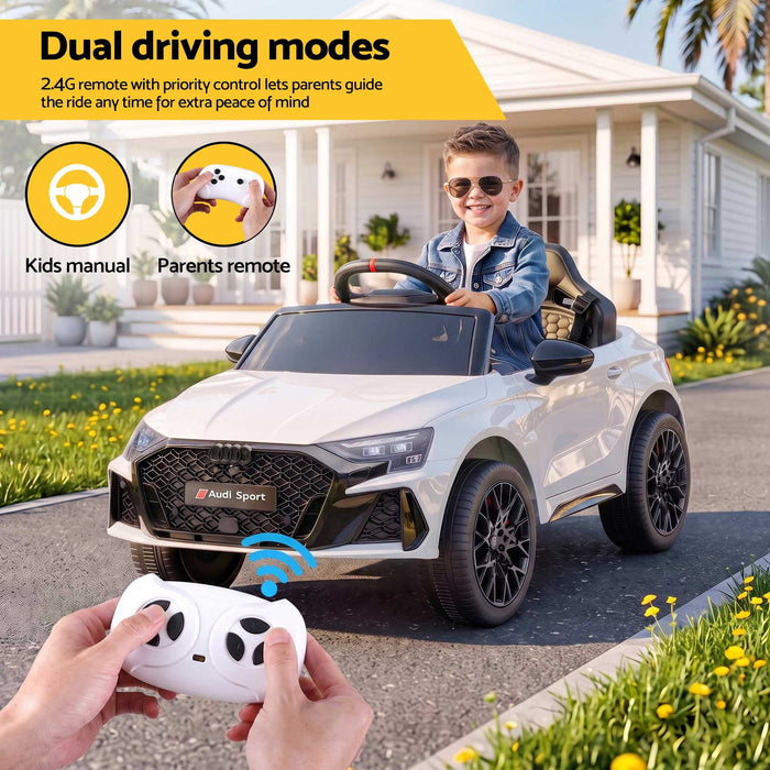 Audi RS3 Licensed Kids Ride On Car with Remote Control Candy White