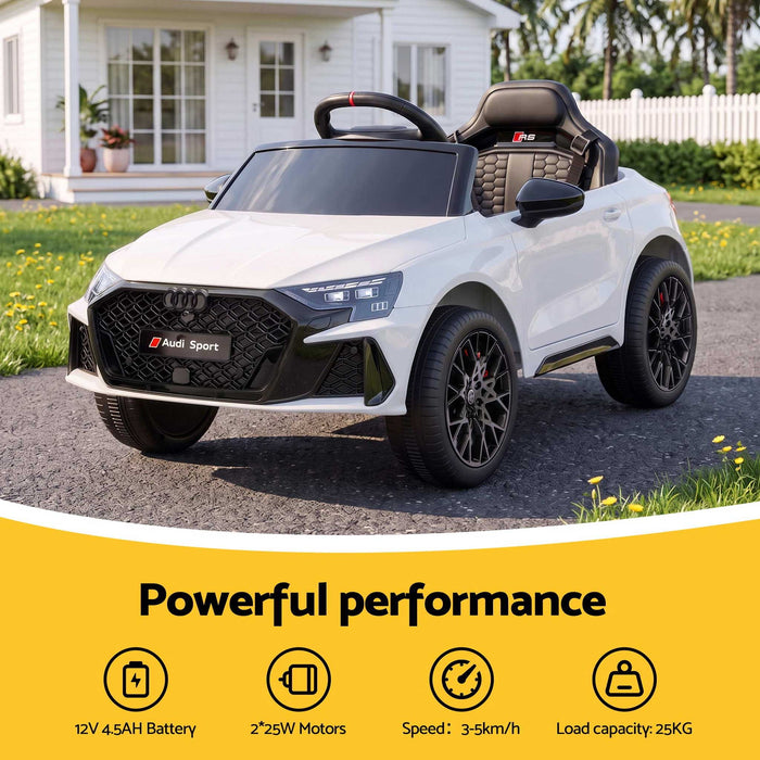 Audi RS3 Licensed Kids Ride On Car with Remote Control Candy White