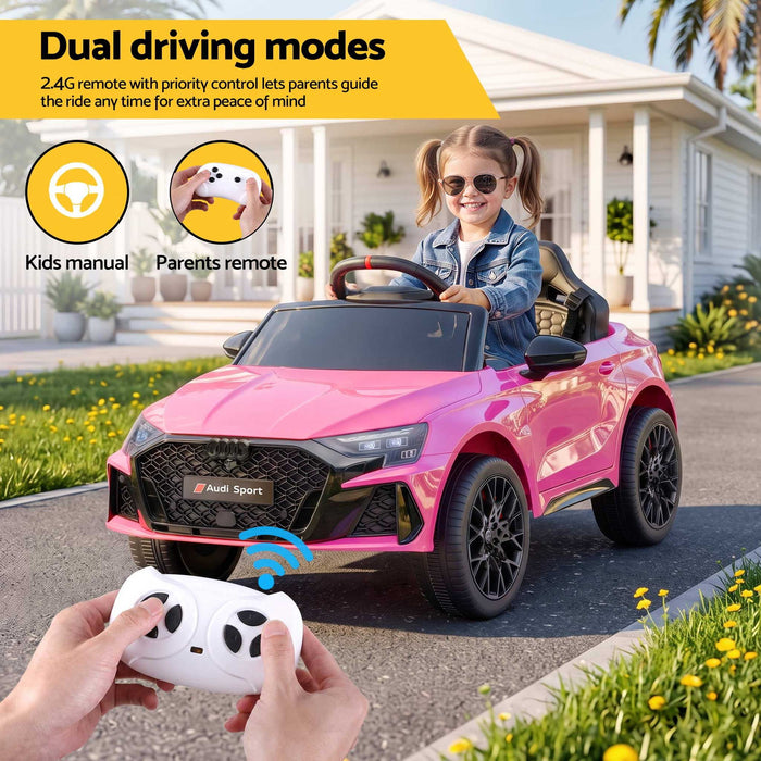 Audi RS3 Licensed Kids Ride On Car with Remote Control Hot Pink