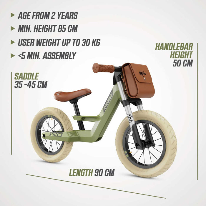 Berg Biky Balance Bike with Detachable Backpack Retro Green