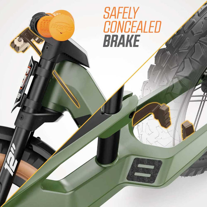 Berg Biky Trail Balance Bike with Handbrake Army Green with Orange