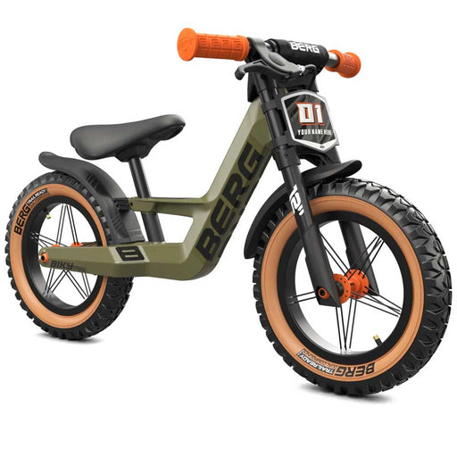 Berg Biky Trail Balance Bike with Handbrake Army Green with Orange