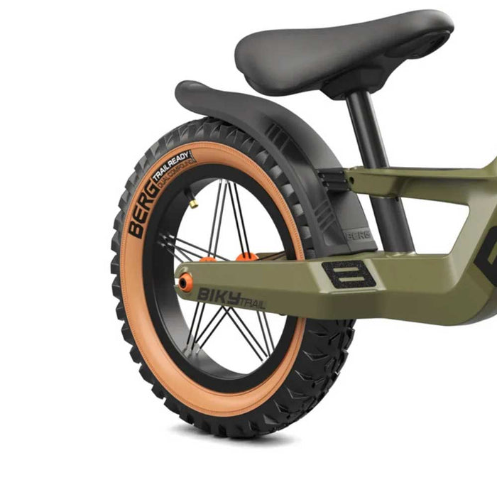 Berg Biky Trail Balance Bike with Handbrake Army Green with Orange