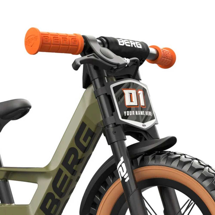 Berg Biky Trail Balance Bike with Handbrake Army Green with Orange