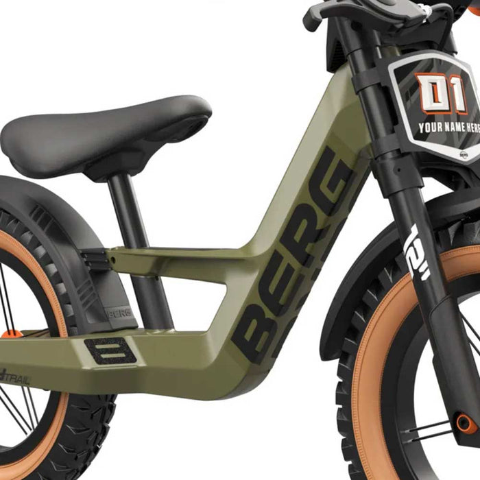 Berg Biky Trail Balance Bike with Handbrake Army Green with Orange