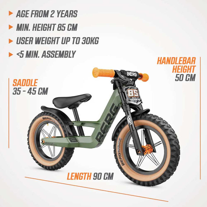 Berg Biky Trail Balance Bike with Handbrake Army Green with Orange