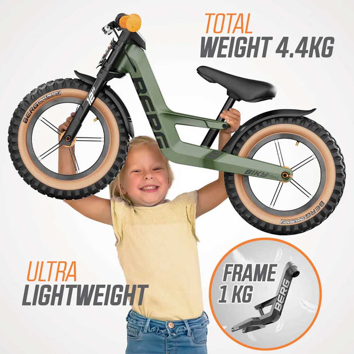 Berg Biky Trail Balance Bike with Handbrake Army Green with Orange