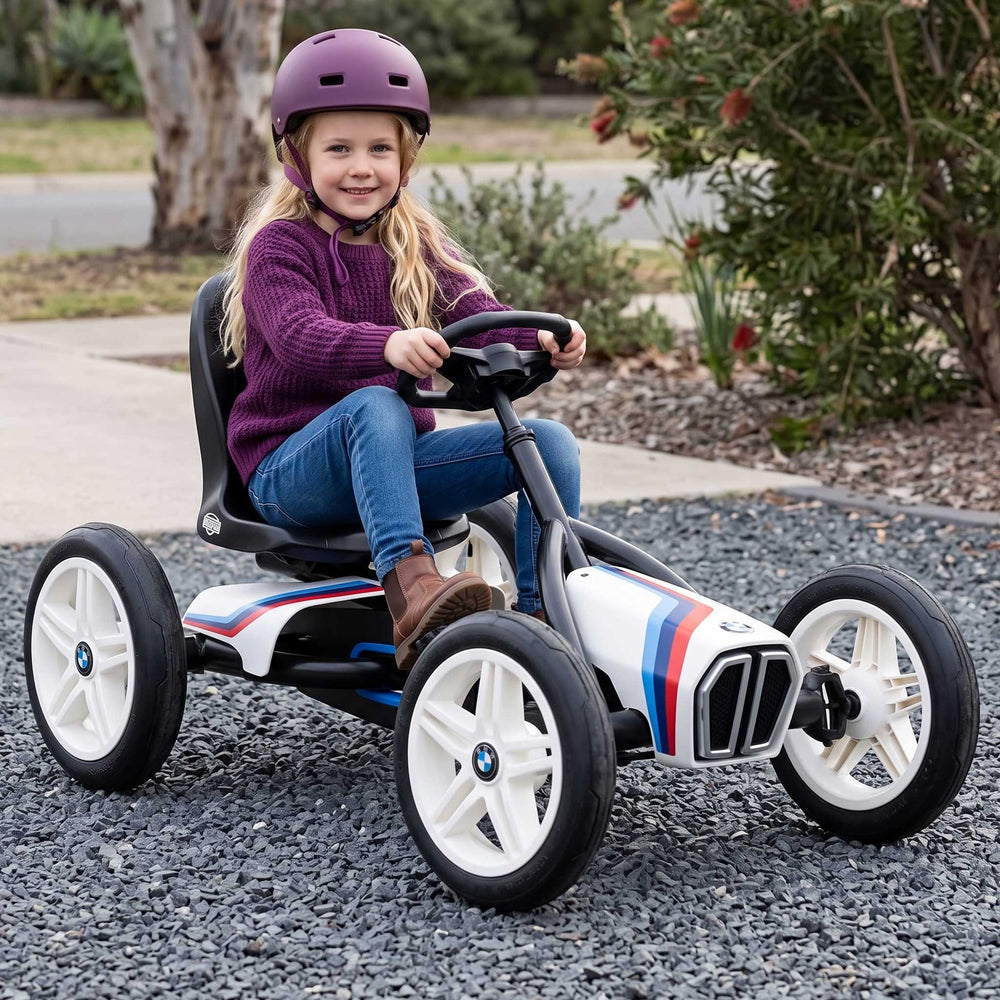 Berg Buddy Officially Licensed BMW Kids Pedal Powered Go Kart | White with BMW Stripes