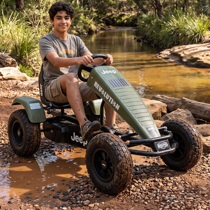 Berg Extra Officially Licensed Jeep Revolution Inspired Kids & Adults Pedal or 3 Gear Powered Go Kart | Willy's Green