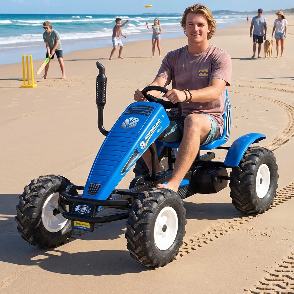 Berg Extra Officially Licensed New Holland Agricultural Machinery Inspired Kids & Adults Pedal or 3 Gear Powered Go Kart | Trademark Light Blue