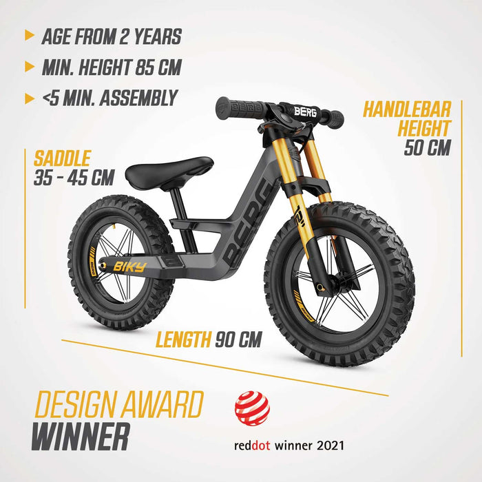 Berg Biky Balance Bike with Off Road Tyres & Handbrake Goosey Grey