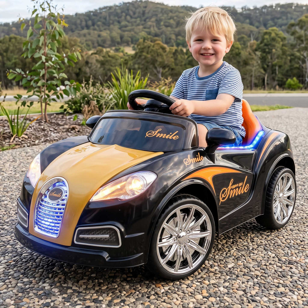 Bugatti Inspired Kids Ride On Car with Remote Control | Black & Orange