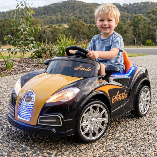 Bugatti Inspired Kids Ride On Car with Remote Control | Black & Orange
