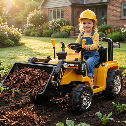 Bulldozer Digger Inspired Kids Ride On Electric Car with Remote Control | Yellow