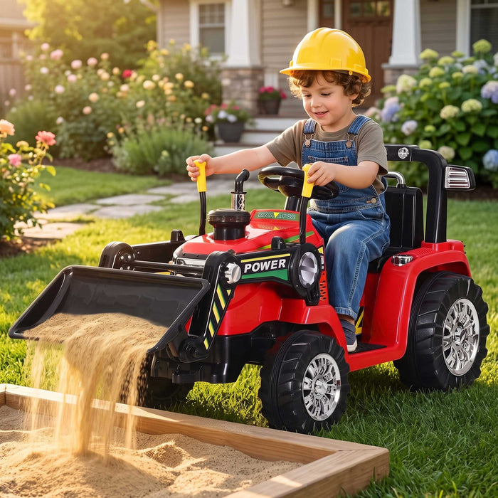 Construction Bulldozer Digger Inspired Kids Ride On Electric Car with Remote Control | Red