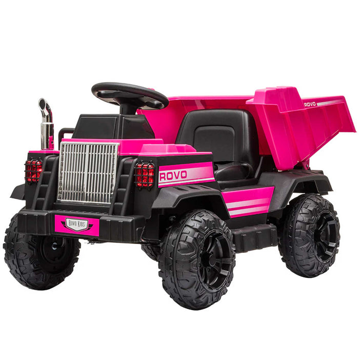 Construction Inspired Dump Truck Bulldozer Kids Ride On Electric Car | Black Pink
