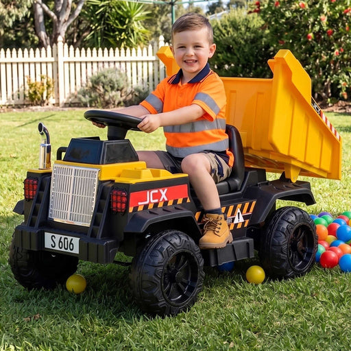 Construction Inspired Dump Truck Bulldozer Kids Ride On Electric Car | BlackYellow