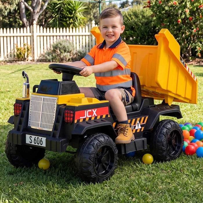 Construction Inspired Dump Truck Bulldozer Kids Ride On Electric Car | BlackYellow
