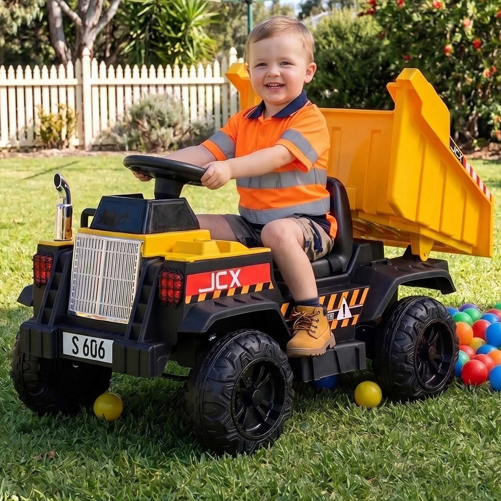 Construction Inspired Dump Truck Bulldozer Kids Ride On Electric Car | BlackYellow