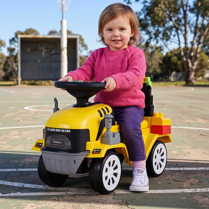 Construction Inspired Kids Ride On Car Excavator with Building Blocks | Yellow