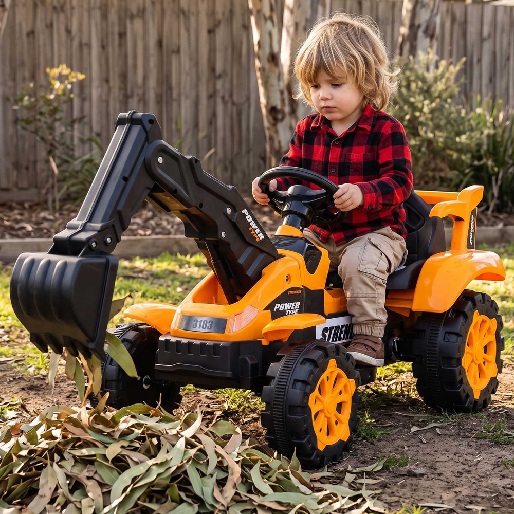 Construction Inspired Kids Ride On Car Excavator & Dump Truck | Yellow