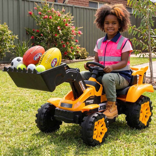 Construction Inspired Kids Ride On Car Excavator & Front Loader | Yellow