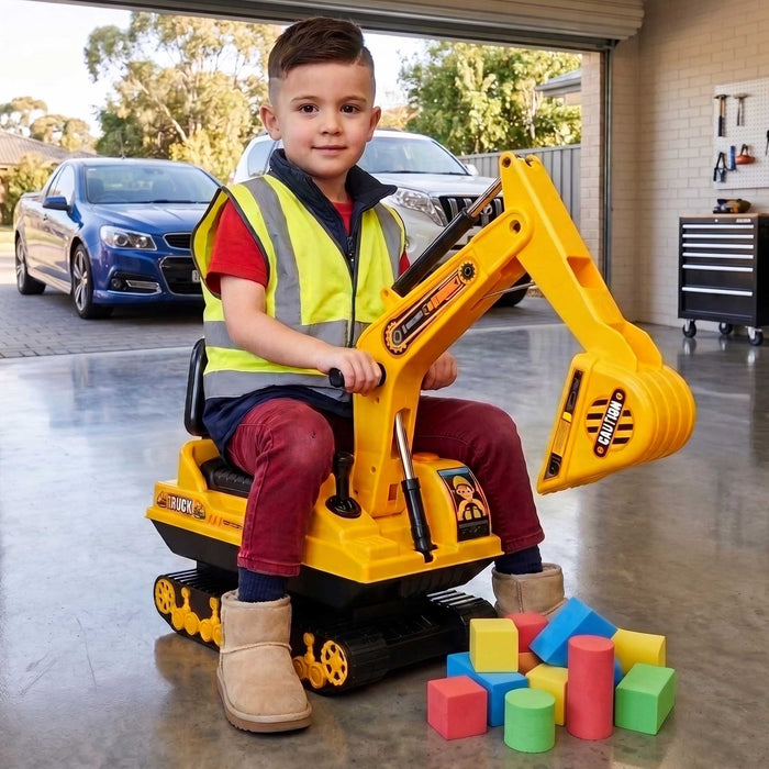 Construction Inspired Kids Ride On Car Excavator with Tracks | Yellow