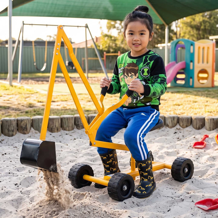 Construction Inspired Kids Ride On Metal Sand Digger Backyard Sandpit Toy with Wheels | Yellow