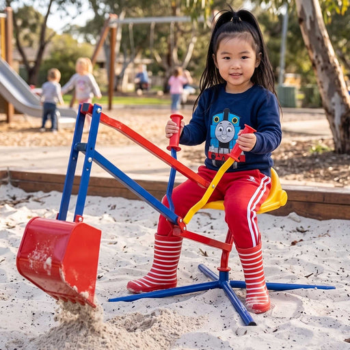 Construction Inspired Kids Ride On Metal Sand Digger Backyard Sandpit Toy Yellow Multi Colour
