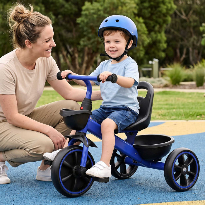 Deluxe Kids Tricycle Trike Bike Ride On with Basket & Trunk Royal Blue with Black
