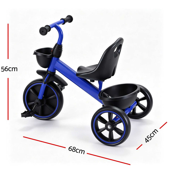 Deluxe Kids Tricycle Trike Bike Ride On with Basket & Trunk Royal Blue with Black