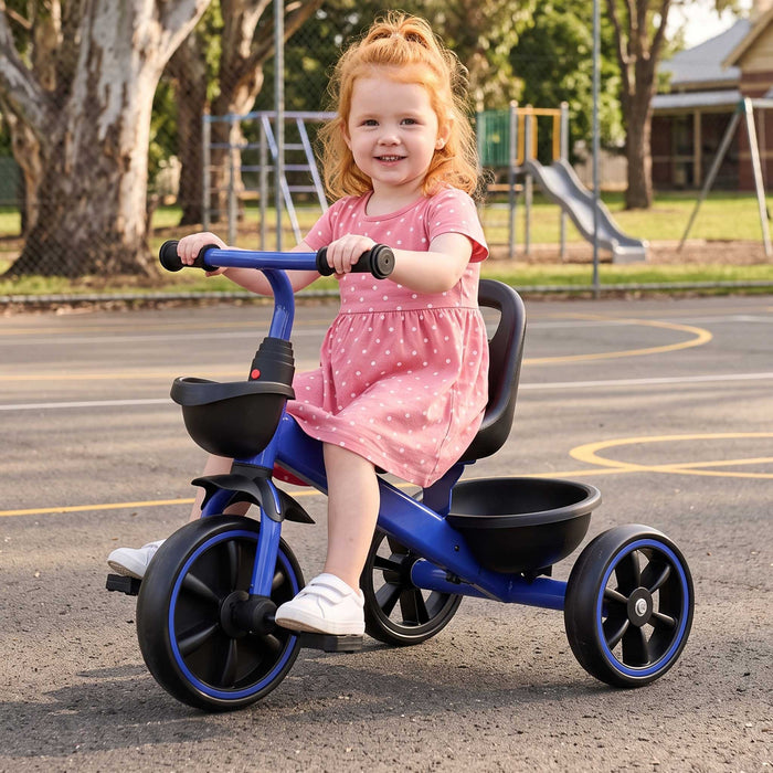 Deluxe Kids Tricycle Trike Bike Ride On with Basket & Trunk Royal Blue with Black