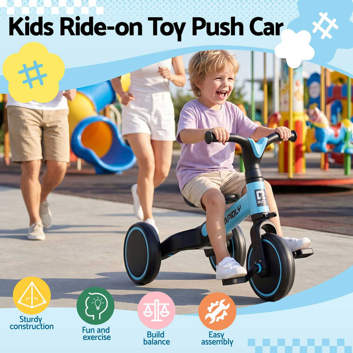 Deluxe Kids Tricycle Trike Bike Ride On Sky Blue with Black