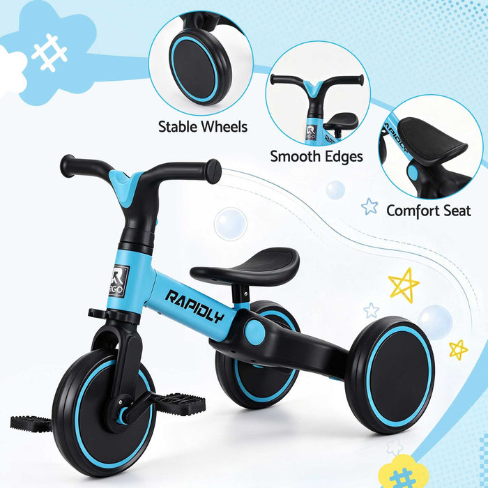 Deluxe Kids Tricycle Trike Bike Ride On Sky Blue with Black