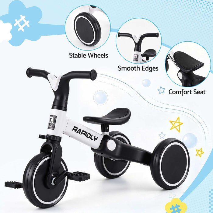Deluxe Kids Tricycle Trike Bike Ride On White with Black