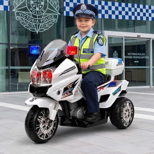 Deluxe Police Inspired Kids Ride On Motorcycle White 
