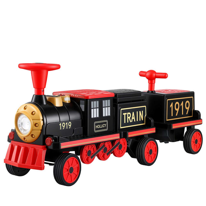 Deluxe Two Seater Kids Ride On Train with Detachable Carriage Black Red Gold