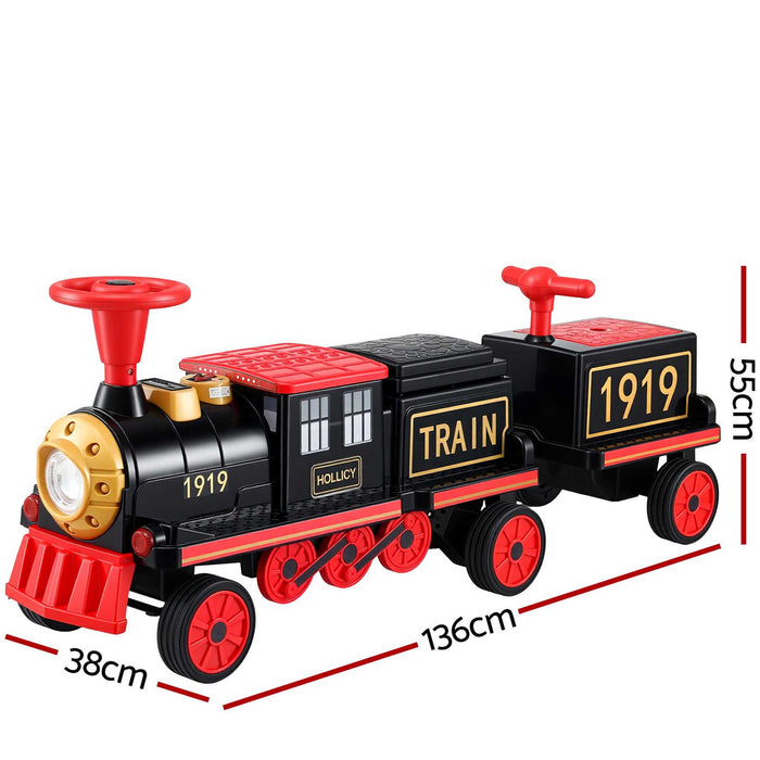 Deluxe Two Seater Kids Ride On Train with Detachable Carriage Black Red Gold