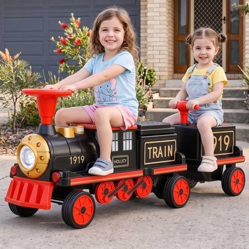 Deluxe Two Seater Kids Ride On Train with Detachable Carriage Black Red Gold