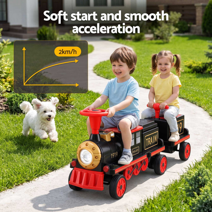 Deluxe Two Seater Kids Ride On Train with Detachable Carriage Black Red Gold