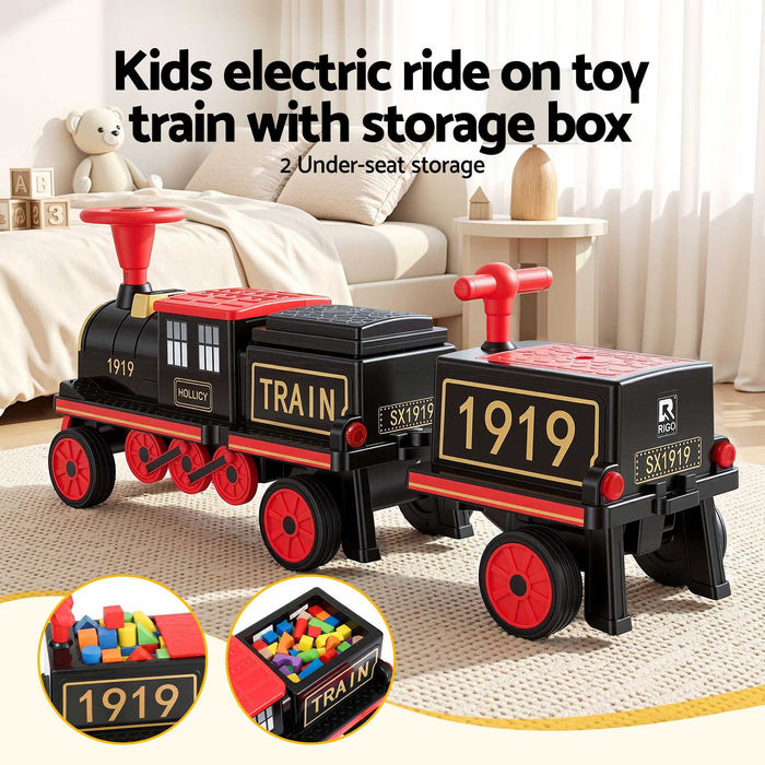 Deluxe Two Seater Kids Ride On Train with Detachable Carriage Black Red Gold