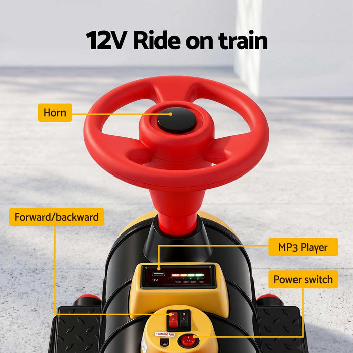 Deluxe Two Seater Kids Ride On Train with Detachable Carriage Black Red Gold
