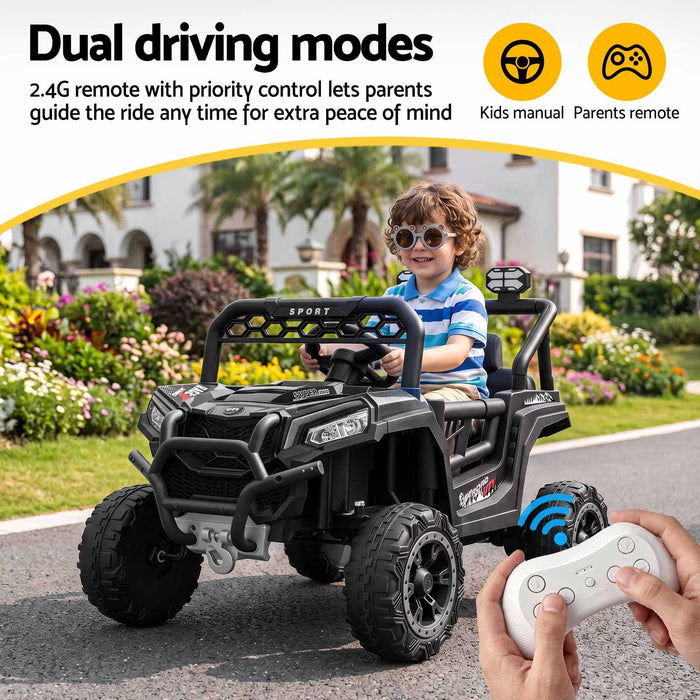 Deluxe Jeep Buggy 12V Off Road Kids Ride On Car with Remote Control-Rugged Black