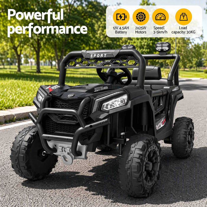 Deluxe Jeep Buggy 12V Off Road Kids Ride On Car with Remote Control-Rugged Black