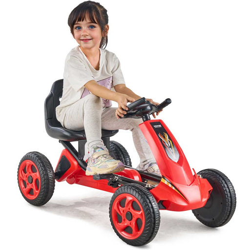 Deluxe Racer Kids Pedal Powered Go Kart-4-Wheel-Pedal-Ride-On-Toy-for-Kids-Ages-3-8-Adjustable-Seat-Red